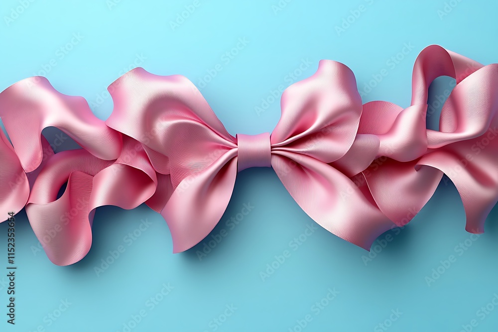 Fototapeta premium Pink Silk Ribbon Bow on Light Blue Background