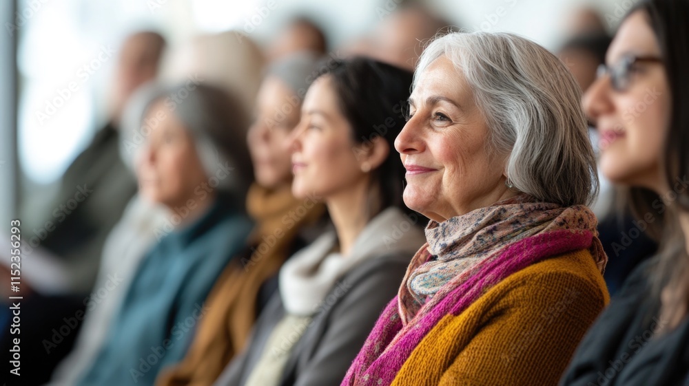 Diverse audience attentively engaged in event lecture Diverse audience attentively engaged in event lecture