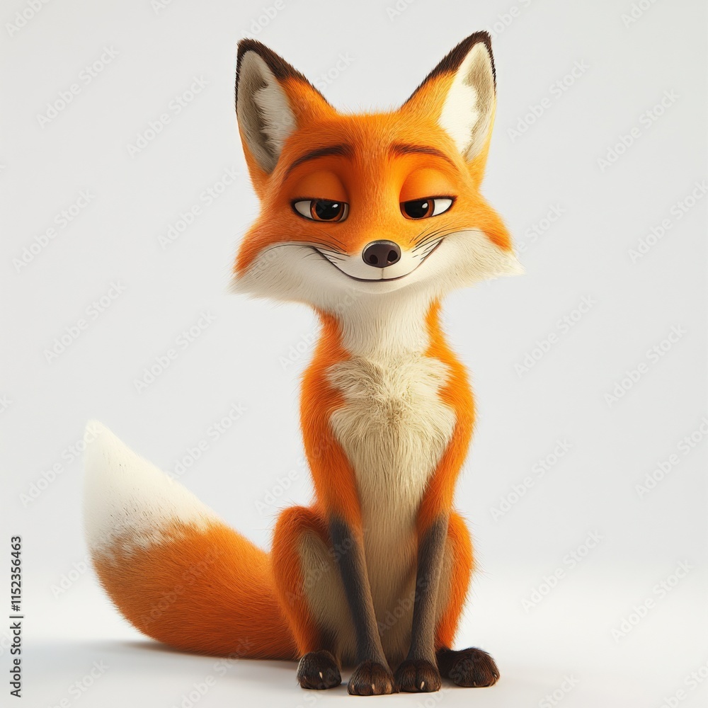 Fototapeta premium An orange fox sitting on a white background