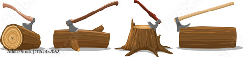 Woodcutter axe in log set