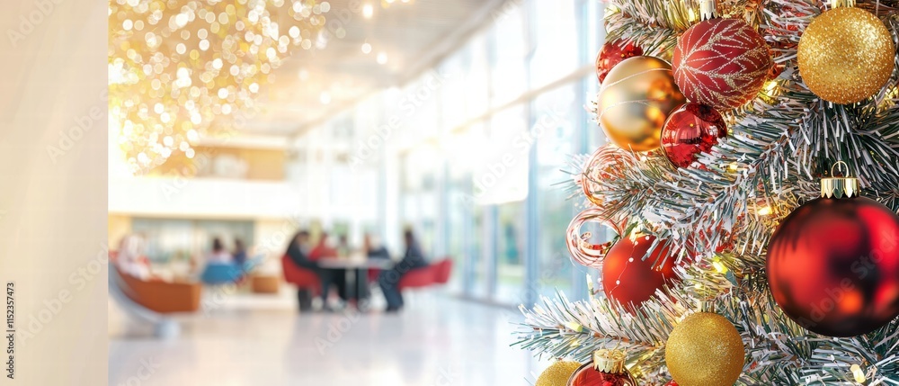 Festive holiday decor featuring a Christmas tree with red and gold ornaments in a cozy setting. Festive holiday decor featuring a Christmas tree with red and gold ornaments in a cozy setting.