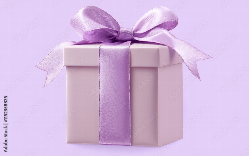 A pastel-colored gift box with a delicate bow hovering on a soft lavender background A pastel-colored gift box with a delicate bow hovering on a soft lavender background