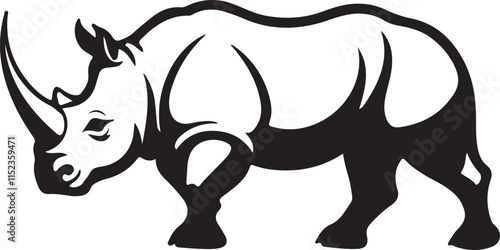 A black and white logo type rhinoceros silhouette design
