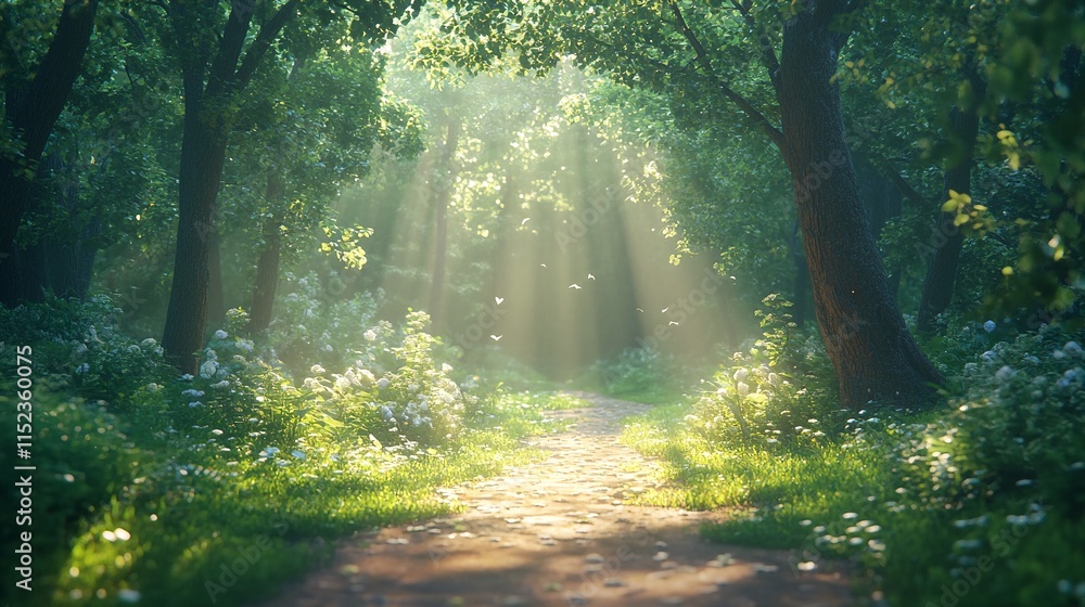 Forest path in morning sunlight. Forest path in morning sunlight.