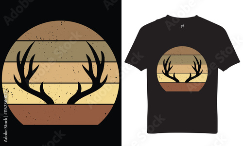 Retro Vintage Deer horn Hunter t Shirt design Free Vector photo