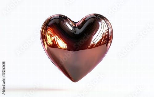 A detailed 3D heart with a metallic texture, floating mid-air with soft shadows on a white background for Valentines Day