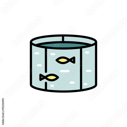 Fish Farm color icon. Producing Salmon and Trout, Carp, Catfish and Tilapia. Fish farming, raising fish commercially in tanks, enclosures, fish ponds for food. Simple flat icons for use in design.