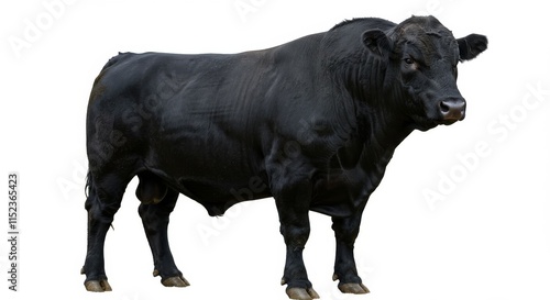 beautiful black Aberdeen angus bull on white background, Close up of Stud Beef bulls, cows and calves grazing
 photo