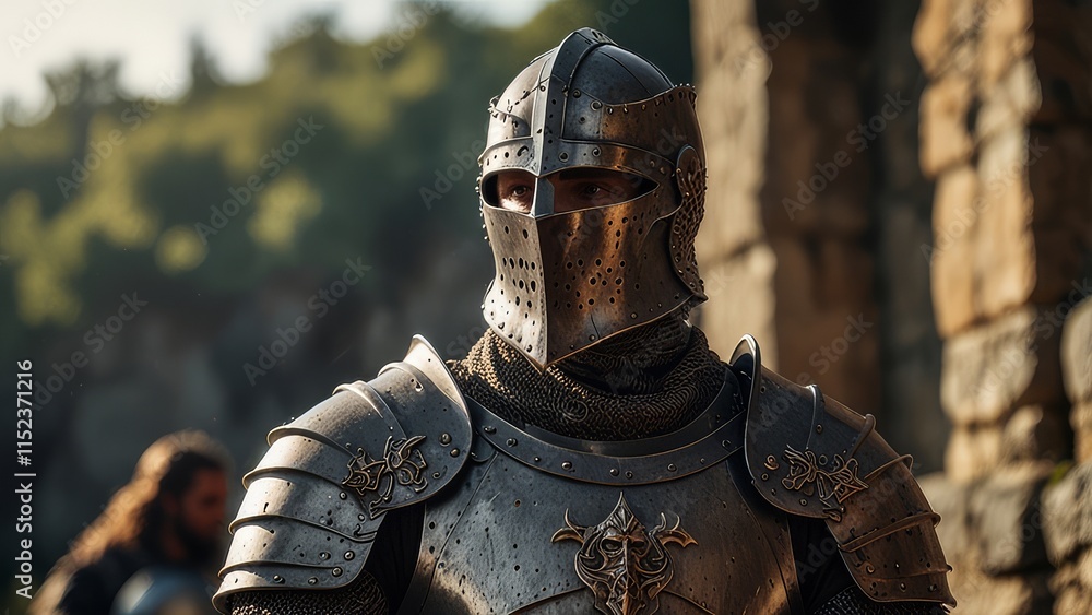 view of epic powerful medieval knight with sword and metal shield guardian warrior, mystic fantasy battle view of epic powerful medieval knight with sword and metal shield guardian warrior, mystic fantasy battle