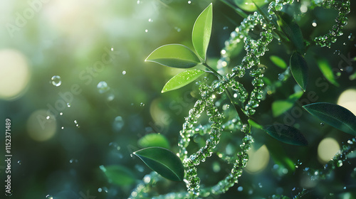 Biotechnology development, plant DNA close-up. Eco-friendly background