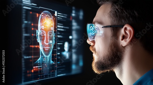 Family protection holograms, life insurance discussion, futuristic data flow, bright office