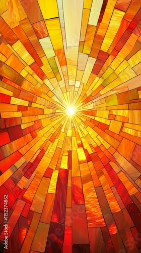 Vibrant sunburst of colorful glass.