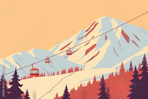 Travel ski with cable car in whistler poster vintage illustration design