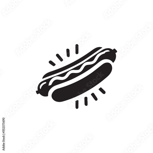 Silhouette Hot Dog Icon Vector Illustration On White Background. Abstract Black Food Icon Design For Bending, Websites, Online.