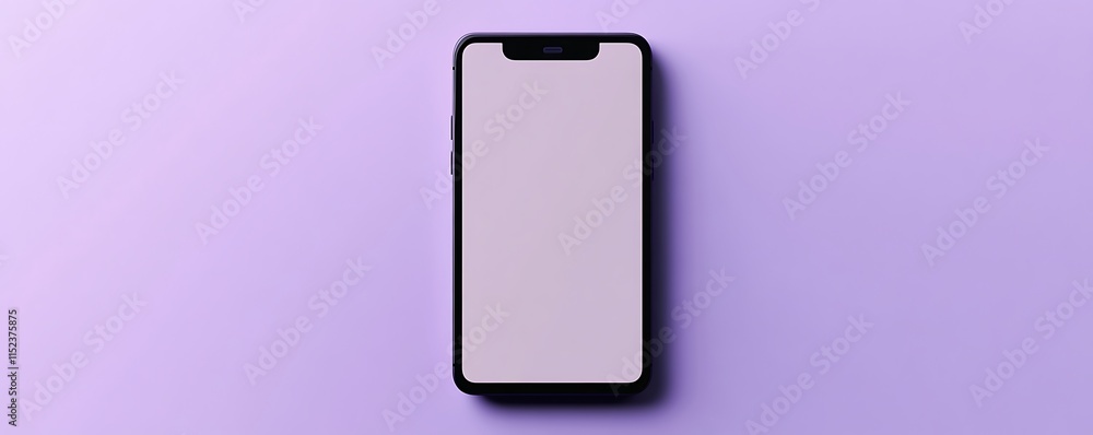 Plain smartphone front mockup template on a solid soft lavender background Plain smartphone front mockup template on a solid soft lavender background