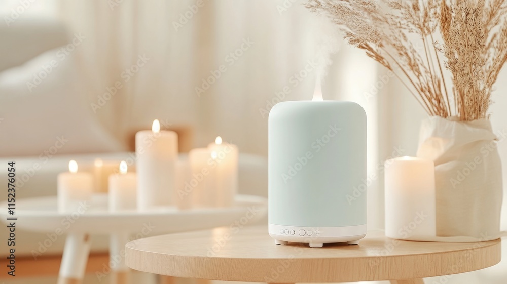 Cozy home decor with diffuser and candles for relaxation Cozy home decor with diffuser and candles for relaxation