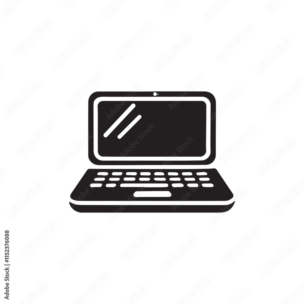 Silhouette simple laptop Icon, Vector simple design on white background. Silhouette simple laptop Icon, Vector simple design on white background.