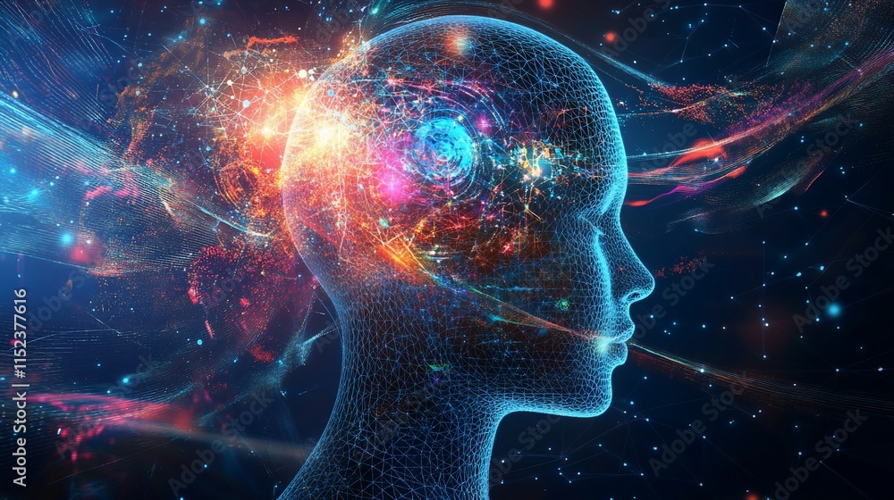 Exploding head, AI, neural network, digital mind, energy, technology, innovation. Exploding head, AI, neural network, digital mind, energy, technology, innovation.