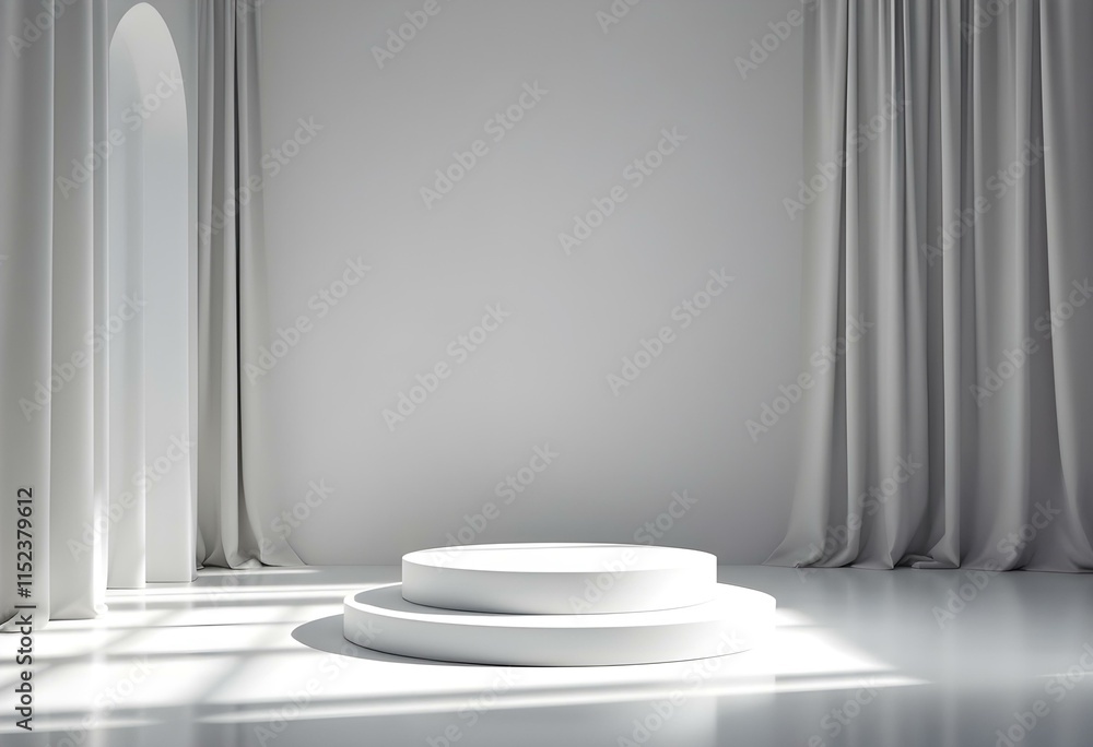 Minimalist White Podium for product display in Seamless All-White Environment Minimalist White Podium for product display in Seamless All-White Environment