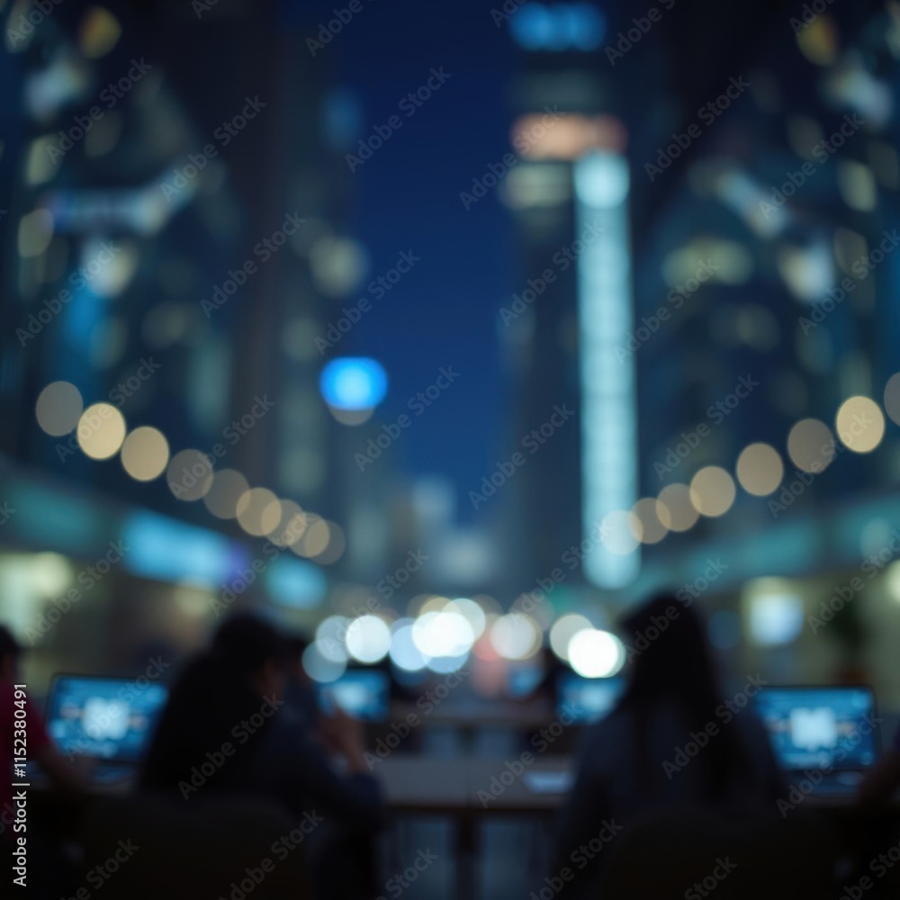 Fototapeta premium bokeh blue of Elearning with blurred city abstract lights background abstract bokeh light background bright emotional harmonious vignette