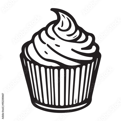 Sketch hand drawn cupcake isolated on white background