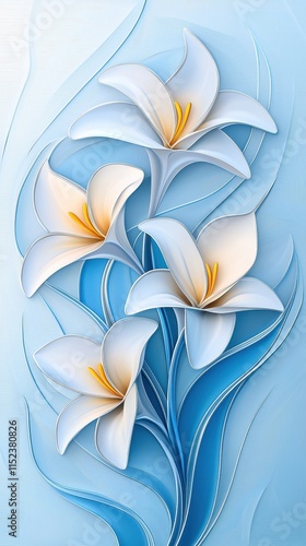 Elegant White Lilies on a Soft Blue Background Design
