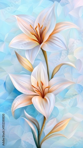 Elegant White Lilies Against a Soft Blue Background in Artistic Style