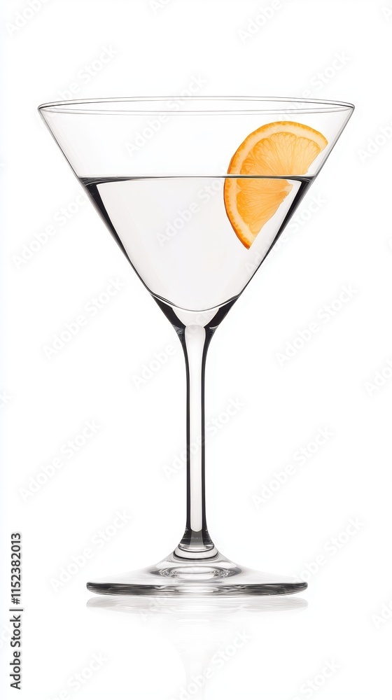 Elegant Martini Glass with Citrus Slice on a White Background Elegant Martini Glass with Citrus Slice on a White Background