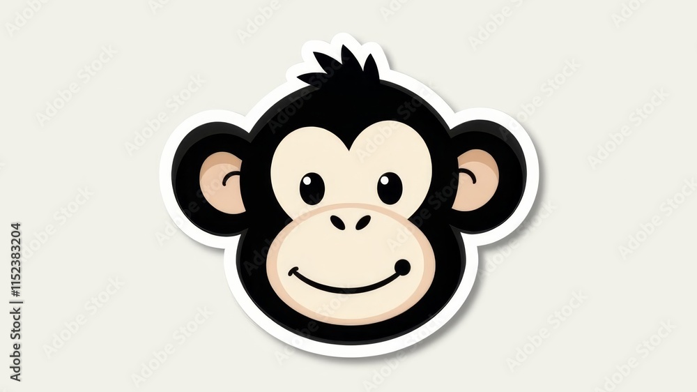 illustration sticker head of cartoon monkey on plain background illustration sticker head of cartoon monkey on plain background