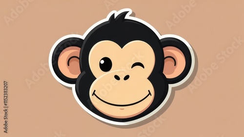 illustration sticker head of cartoon monkey on plain background