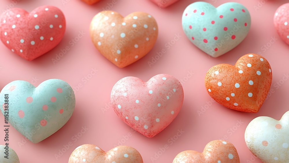 Group of Colorful Hearts on a Pink Surface.
Group of Colorful Hearts on a Pink Surface.