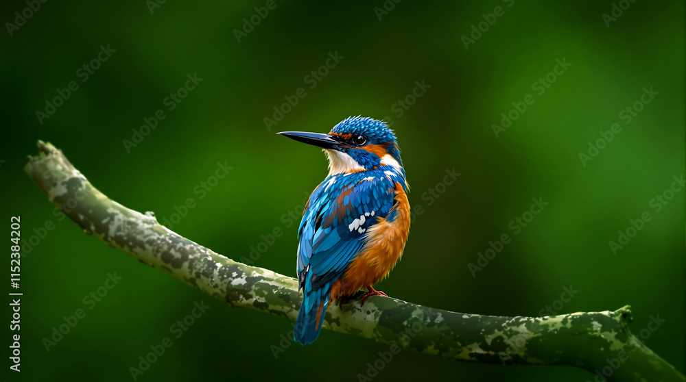 Close-Up of Colorful Kingfisher Bird with Green Background Close-Up of Colorful Kingfisher Bird with Green Background