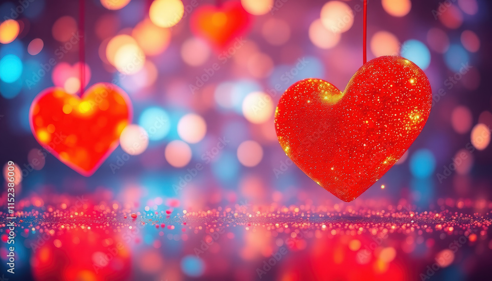 A beautiful arrangement of sparkling red hearts set on a shimmering glittery background, radiating love and romance. A beautiful arrangement of sparkling red hearts set on a shimmering glittery background, radiating love and romance.
