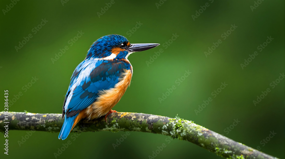 Close-Up of Colorful Kingfisher Bird with Green Background Close-Up of Colorful Kingfisher Bird with Green Background