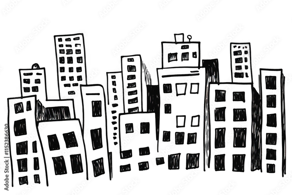 Obraz premium Office buildings png sticker, cute doodle on transparent background 