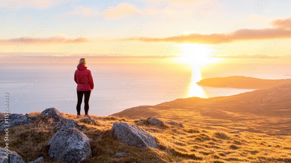 Serene autumn sunset overlooking ocean and rocky landscape for inspirational nature design Serene autumn sunset overlooking ocean and rocky landscape for inspirational nature design