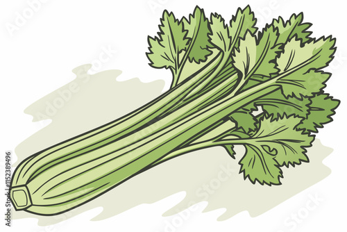 Celery vector Silhouette: Cluster of Ribbed Stalks with Leafy Tops on White Background