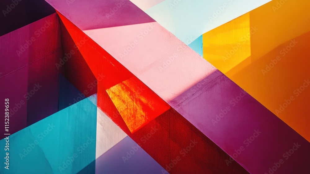 Fototapeta premium Abstract geometric shapes and vibrant colors create a dynamic visual composition.