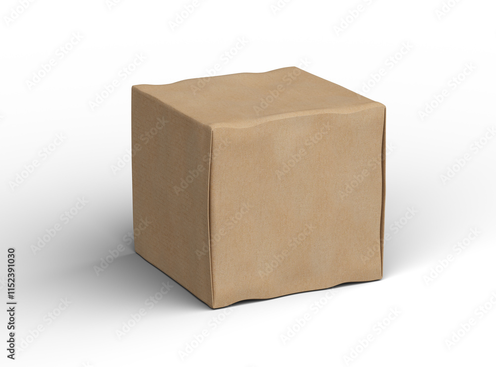 Rendered image of a small cubic cardboard box with dents on a transparent background Rendered image of a small cubic cardboard box with dents on a transparent background