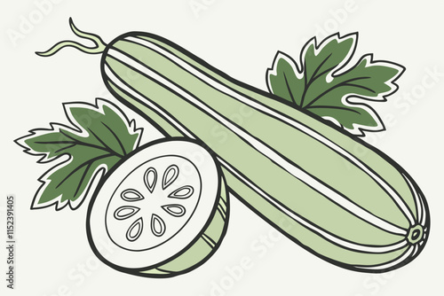 Zucchini vector Silhouette: Robust Shape Similar to Cucumber on White Background