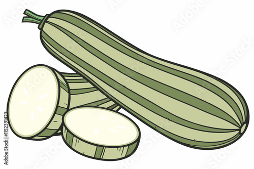 Zucchini vector Silhouette: Robust Shape Similar to Cucumber on White Background