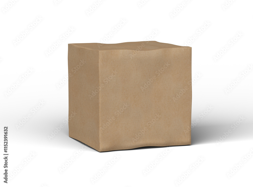 Rendered image of a small cubic cardboard box with dents on a transparent background Rendered image of a small cubic cardboard box with dents on a transparent background