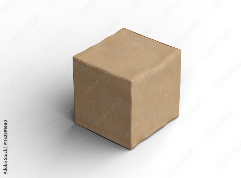 Rendered image of a small cubic cardboard box with dents on a transparent background Rendered image of a small cubic cardboard box with dents on a transparent background