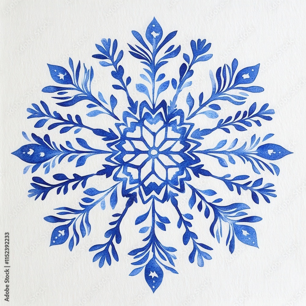 blue watercolor snowflake on white blue watercolor snowflake on white