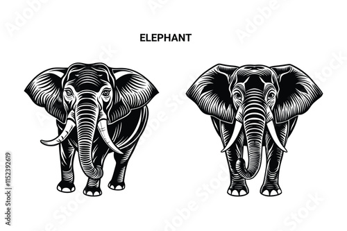 Editable Silhouette Elephant Isolated Vector Illustration