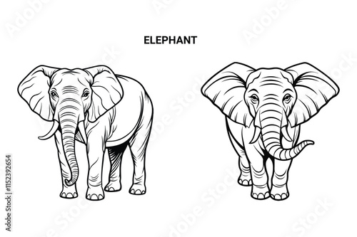 Editable Elephant Isolated Outline Vector Illustration