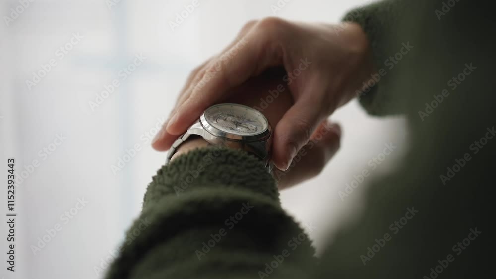 A man puts a wristwatch on his hand and looks at the time.
Wristwatch on hand close-up.
Businessman with metal watch A man puts a wristwatch on his hand and looks at the time.
Wristwatch on hand close-up.
Businessman with metal watch
