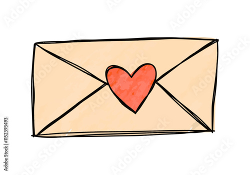 Watercolor doodle of a love letter. Vector illustration.