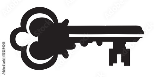 A simple, elegant silhouette of an ornate key, perfect for representing security, unlocking, or vintage themes.