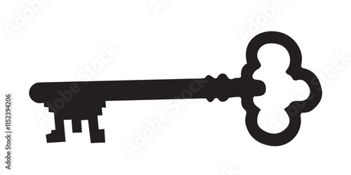 A simple, elegant silhouette of an ornate key, perfect for representing security, unlocking, or vintage themes.